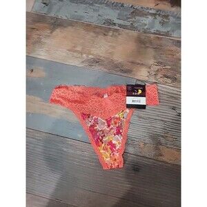 NWT No Boundaries All Over Lace Thong Panties Size S Orange Multicolor Design